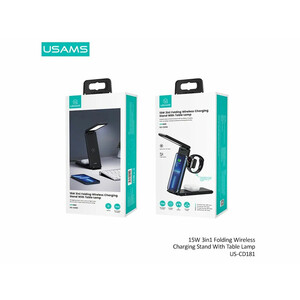 شارژر بی سیم 4 در 1 تاشوی رومیزی 15 وات همراه با چراغ یوسامز USAMS US-CD181 15W 4 in 1 Folding Desktop Wireless Charger