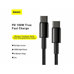 خرید بهترینکابل فست شارژ دوسر تایپ سی امتری بیسوس Baseus Tungsten Gold CATWJ-01 PD 5A Type-C To Type-C 1m