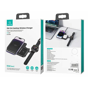 شارژر بی سیم هندزفری بلوتوث 15 وات یوسامز Usams US-CD190 15W 3IN1 Desktop Wireless Charger