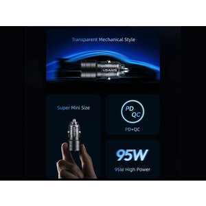 شارژر فندکی فست شارژ یو اس بی و تایپ سی 95 وات یوسامز  USAMS US-CC176 C36 95W Usb-a + Usb-c Fast Car Charger