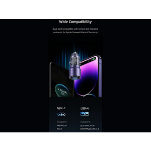 شارژر فندکی فست شارژ یو اس بی و تایپ سی 95 وات یوسامز  USAMS US-CC176 C36 95W Usb-a + Usb-c Fast Car Charger