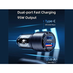 شارژر فندکی فست شارژ یو اس بی و تایپ سی 95 وات یوسامز  USAMS US-CC176 C36 95W Usb-a + Usb-c Fast Car Charger