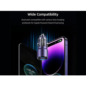 شارژر فندکی فست شارژ یو اس بی و تایپ سی 95 وات یوسامز  USAMS US-CC176 C36 95W Usb-a + Usb-c Fast Car Charger