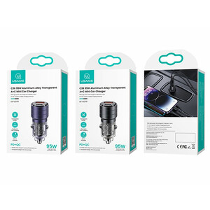 شارژر فندکی فست شارژ یو اس بی و تایپ سی 95 وات یوسامز  USAMS US-CC176 C36 95W Usb-a + Usb-c Fast Car Charger