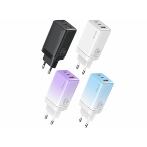 آداپتور شارژ سریع یو اس بی و تایپ سی 65 وات یوسامز USAMS US-CC180 ACC Three Ports GaN Charger EU Plug