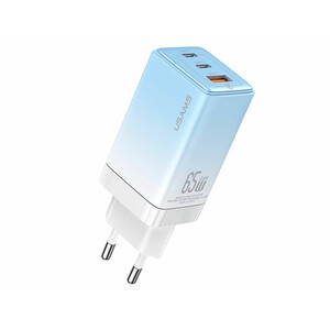 خرید شارژر دیواری فست یو اس بی و تایپ سی 65 وات یوسامز USAMS US-CC180 ACC Three Ports GaN Charger EU Plug