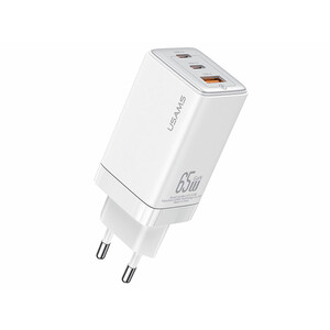 خرید بهترین شارژر دیواری فست یو اس بی و تایپ سی 65 وات یوسامز USAMS US-CC180 ACC Three Ports GaN Charger EU Plug