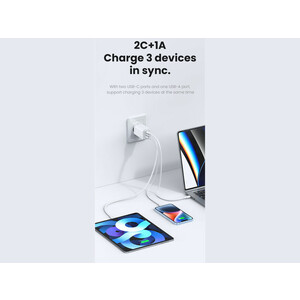 شارژر دیواری فست یو اس بی و تایپ سی 65 وات یوسامز USAMS US-CC180 ACC Three Ports GaN Charger EU Plug