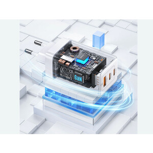 شارژر دیواری فست یو اس بی و تایپ سی 65 وات یوسامز USAMS US-CC180 ACC Three Ports GaN Charger EU Plug