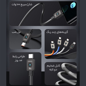خرید کابل سوپر فست شارژ و انتقال داده دو سر تایپ سی 100 وات 1.2 متری یوسامز