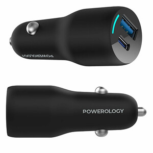 شارژر فندکی فست شارژ ماشین USB و تایپ‌سی 53 وات پاورولوژی PCCSR012
