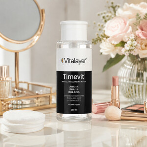 نمای جلوی محلول پاک کننده آرایش ویتالیر Timevit