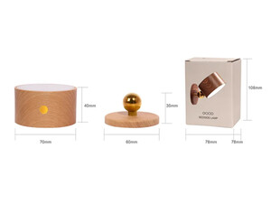 چراغ دیواری چوبی با قابلیت چرخش Wooden Wall Lamp USB Rechargeable Night Light Touch Dimming Magnetic 360 ° Rotate