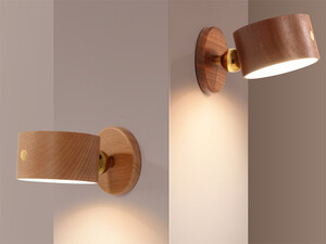 چراغ دیواری چوبی با قابلیت چرخش Wooden Wall Lamp USB Rechargeable Night Light Touch Dimming Magnetic 360 ° Rotate