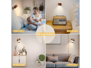 چراغ دیواری چوبی با قابلیت چرخش Wooden Wall Lamp USB Rechargeable Night Light Touch Dimming Magnetic 360 ° Rotate