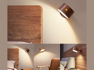 چراغ دیواری چوبی با قابلیت چرخش Wooden Wall Lamp USB Rechargeable Night Light Touch Dimming Magnetic 360 ° Rotate