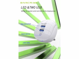 شارژر دیواری و لامپ ال‌ای‌دی به همراه  کابل لایتنینگ باوین BAVIN PC363 2.1A Touch LED Lamp Quick Charger For Lightning