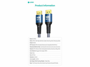 کابل دو سر دیسپلی پورت 2 متری کوتسی با وضوح تصویر بالا Coteci Displayport 16K 87403