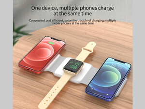 شارژر وایرلس مگنتی سری آیفون 12 سه کاره 15 وات ویوو WiWU Foldable 3 in 1 Wireless Charger M6