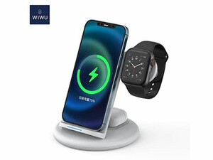 شارژر وایرلس مغناطیسی رومیزی سه کاره 15 وات ویوو  WiWU Power Air 3in1 Wireless Charger PA3IN1