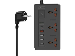چندراهی سه سوکت و چهار یواس‌بی و یک تایپ‎سی ایکس‌او XO 30W Extension cord socket 1.8M QC3.0+PD FAST CHARGE WL06 EU