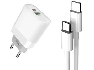 شارژر دیواری فست شارژ تایپ‌سی و یواس‎بی همراه کابل تایپ‌سی ایکس‌او XO 18W FAST EU QC3.0+PD FAST charger with type-c fast cable type-c L64