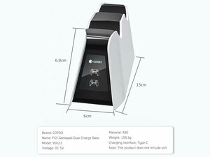 خرید پایه شارژ بی سیم دوگانه دسته بازی پی اس فایو کوتتسی COTEETCI PS5 Gamepad Dual Charge Base 95023-WH