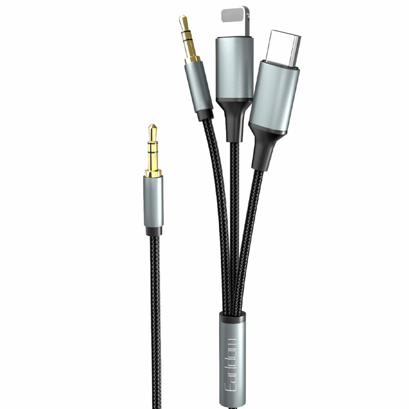 کابل 3 در 1 تایپ سی لایتنینگ و AUX ارلدام مدل AUX72 طول 1.2 متر