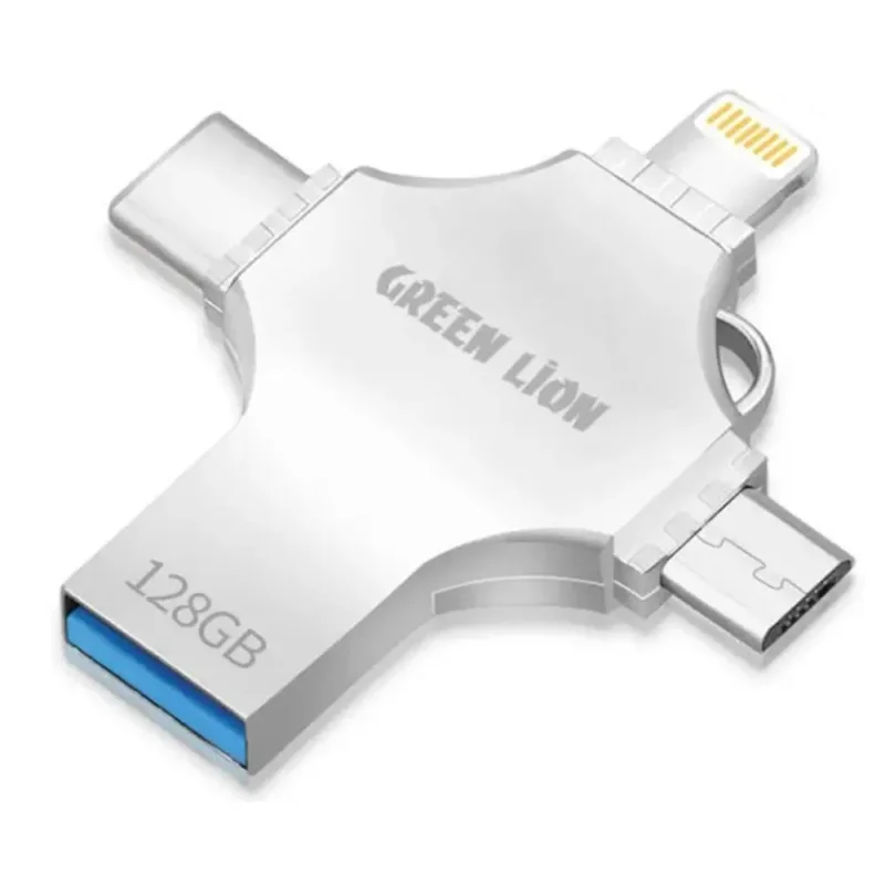 فلش مموری + مبدل گرین لاین مدل GN4IN1USB128SL ظرفیت 128 گیگابایت