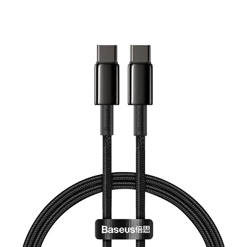 کابل شارژ USB-C به USB-C بیسوس مدل Tungsten Gold CATWJ-A01 طول 2 متر توان 100 وات