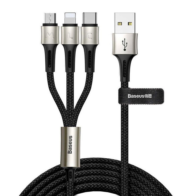 کابل شارژ سه سر بیسوس مدل CAMLT-GH01 طول 1.2 متر توان 3.5 آمپر