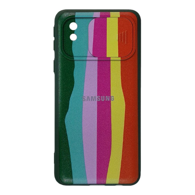 قاب سیلیکونی رنگین کمانی محافظ لنزدار کشویی سامسونگ A01 Core
