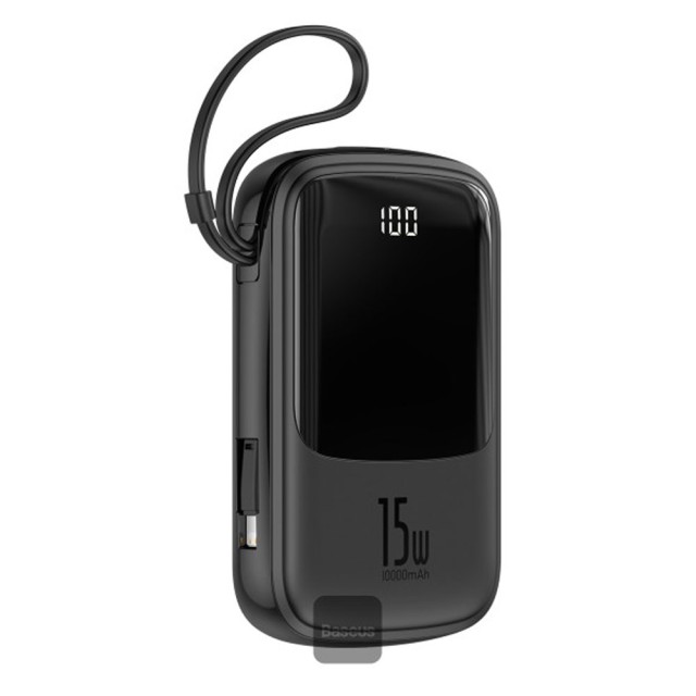 پاوربانک بیسوس مدل Qpow PPQD-B با کابل لایتنینگ ظرفیت 10000 میلی آمپر توان 15 وات