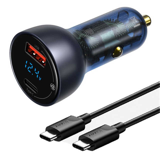 شارژر فندکی بیسوس Particular Digital Display TZCCKX-0G با کابل Type-C توان 65 وات