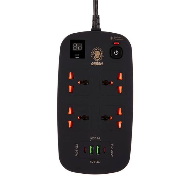 چندراهی و محافظ برق و شارژر گرین لاین مدل GNPS2PDBK توان 3500 وات