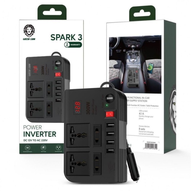 اینورتر فندکی ماشین گرین لاین Green Lion Spark 3 Power Inverter 300W