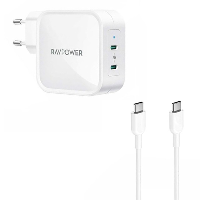 شارژر دیواری راوپاور مدل RP-PC128 توان 90 وات با کابل USB-C