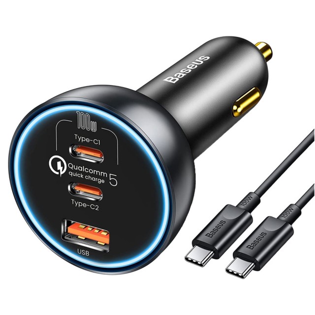 شارژر فندکی بیسوس مدل TZCCZM-0G با کابل Type-C توان 160 وات