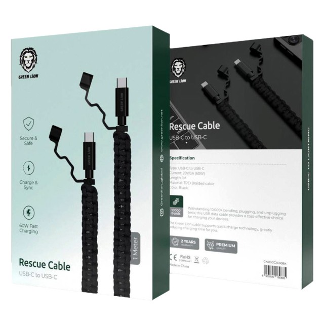کابل شارژ USB-C به USB-C گرین لاین GNRSCC2C60BK طول 1 متر توان 60 وات