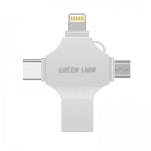 فلش مموری + مبدل گرین لاین مدل GN4IN1USB64SL ظرفیت 64 گیگابایت