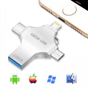 فلش مموری + مبدل گرین لاین مدل GN4IN1USB64SL ظرفیت 64 گیگابایت