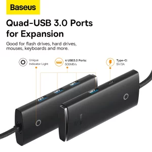 هاب USB چهار پورت USB 3.0 بیسوس مدل WKQX080001