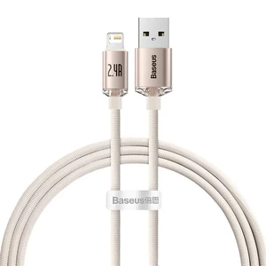 کابل شارژ USB به لایتنینگ بیسوس مدل Crystal Shine CAJY000001 طول 1.2 متر توان 2.4 آمپر