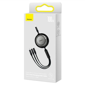 کابل شارژ سه سر بیسوس مدل Bright Mirror CAMJ010201 طول 1.1 متر توان 100 وات