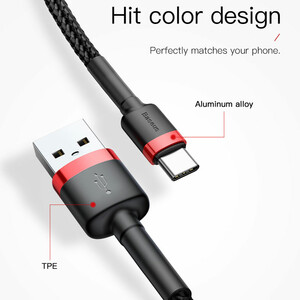 کابل شارژ USB به Type-C بیسوس مدل Cafule CATKLF-CG1 طول 2 متر توان 2 آمپر