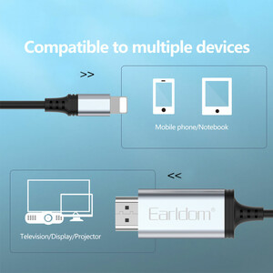 کابل تبدیل لایتنینگ به HDMI ارلدام مدل W35 طول 2 متر