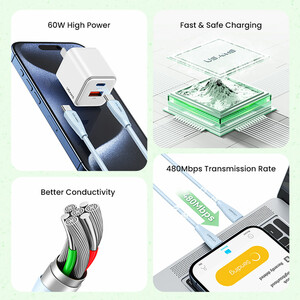 کابل شارژ USB-C به USB-C یوسمز مدل SJ716  طول 1 متر توان 60 وات