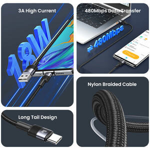 کابل شارژ USB به Type-C یوسمز مدل SJ718 طول 1.2 متر توان 3 آمپر