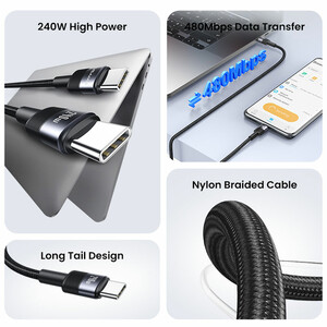 کابل شارژ USB-C به USB-C یوسمز مدل SJ727  طول 1.2 متر توان 240 وات