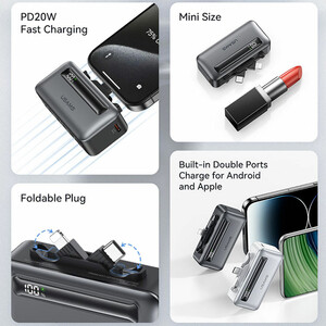 پاوربانک یوسمز مدل CD233 ظرفیت 4500 توان 20 وات با کابل متصل